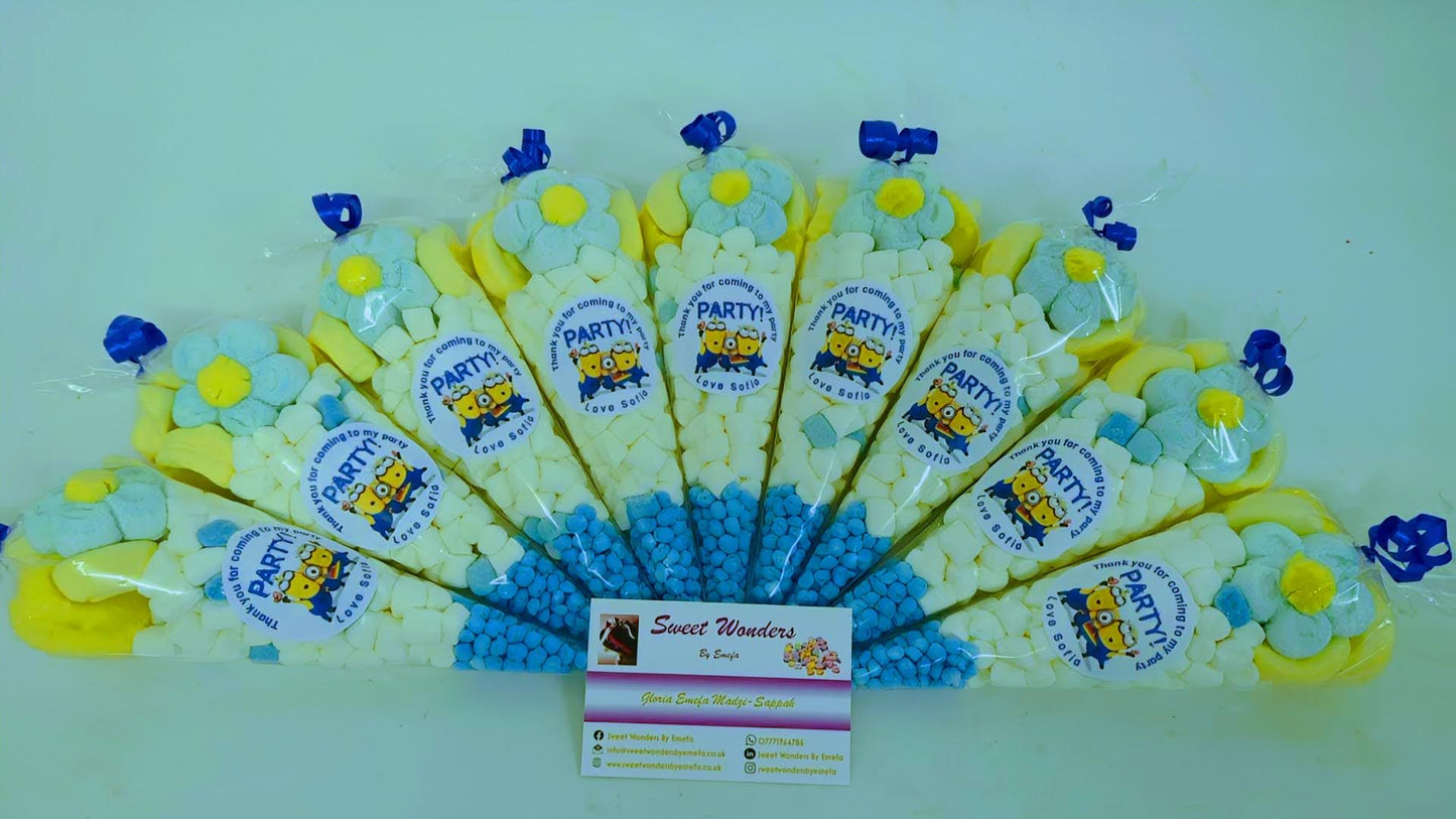 Minions Themed Party Sweet Cones - Party Favours - Party Cones- Birthdays-Yellow/Blue Sweets - Children Gifts